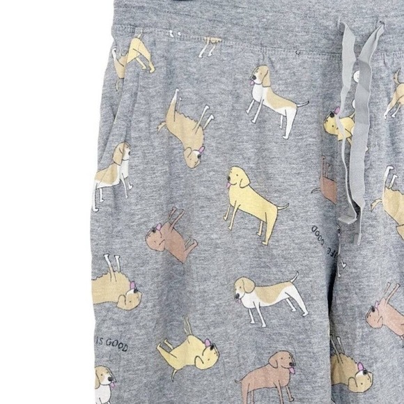 Life Is Good Dog Print Gray Pajama Pants Size Medium Yellow Lab Sleep Bottom - Picture 2 of 9